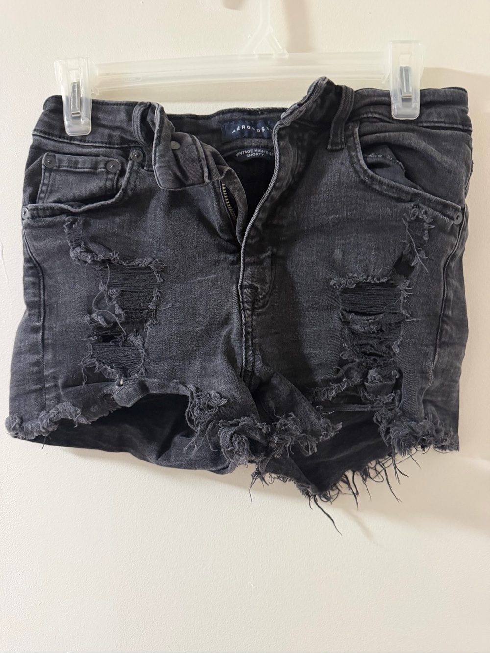Aeropostale Black Distressed Ripped Denim Shorts